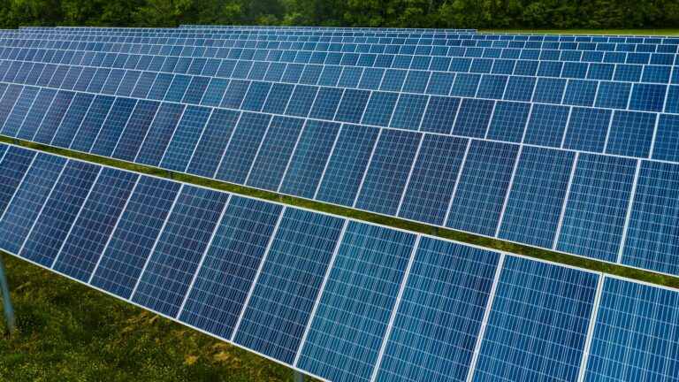 Solar panels in modern photovoltaic power station